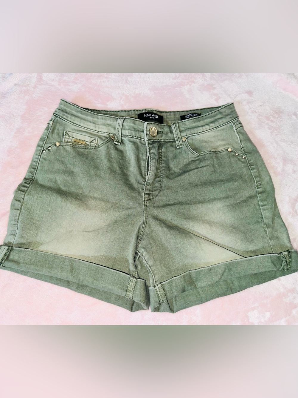 Nine West Olive Cuffed Denim Shorts